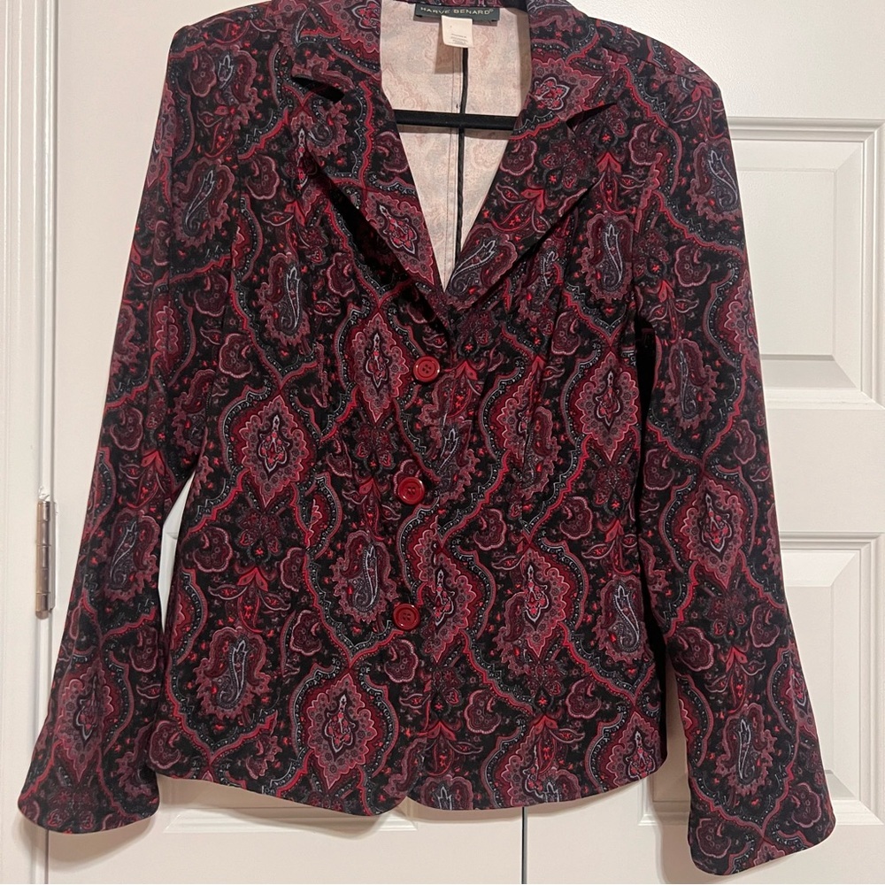 Harve Benard Red and Black Paisley Blazer